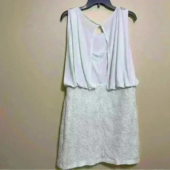 Scarlett Nite Ivory Sleeveless Layered Dress Flowy Top Fitted Lace Skirt Lined - Picture 3 of 11